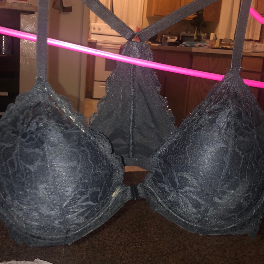 Black lace razor back  push-up PINK bra